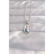 Callerrons Accessories 316L Çelik Gümüş Renk Beyaz Mineli Kız Figür Tarot Kolye - EBJ240912W27753