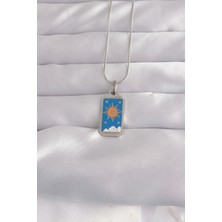 Callerrons Accessories 316L Çelik Gümüş Renk Mavi Mineli Güneş Model Tarot Kolye - EBJ240912W27746