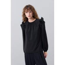 ROMAN Volan Detaylı Balon Kol Crep Bluz Siyah K2513003_001