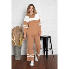 Irmak Kerekli Oversize Triko Alt Üst Eşofman Takımı 1230 Camel