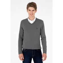 U.S. Polo Assn. Erkek Slim Fit V Yaka Antrasit Basic Kazak 50293512-VR006