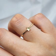 Fasek Gold Gümüş Yüzük - Sade Minimal Tasarım 925 Ayar Gümüş Yıldızlı Yüzük