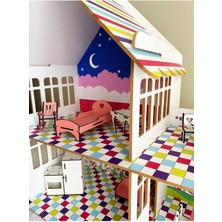 Woodhub Barbie Bebek Evi, 67 cm Ahşap Oyuncak (Çocuk Evi/barbie Oyun Evi)(Renkli,12 Adet Mobilya)