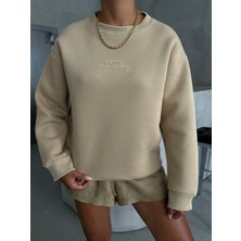 SWT-14262 Haki Move Forvard Kabartma Baskılı Üç Iplik Şardonlu Bisiklet Yaka Sweatshirt