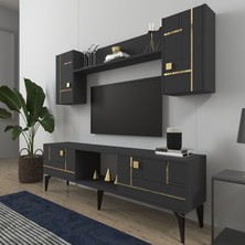 Cantek Dizayn Maddera 150 cm Tv Ünitesi Takımı Antrasit-Altın