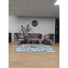 Zafir Papatya Çay Seti Koltuk Takımı Krom Sivriltme Ayak, Balkon, Salon, Ofis, Cafe Koltuk Takımı