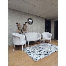 Zafir Papatya Çay Seti Koltuk Takımı Beyaz Boyalı Sivriltme Ayak, Balkon, Salon, Ofis, Cafe Koltuk Takımı
