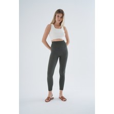 Trist Star Kadın Haki Saç Örgülü Fitilli Örme Pamuk Viscon Yün Içerikli Özel Iplik Dikişsiz Triko Tayt TRIST-K-1975