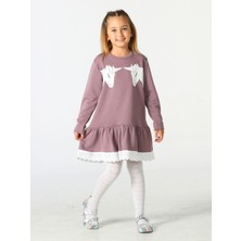 Unicorns Dantelli  Lila Kız Elbise