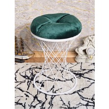 Zafir Yuvarlak Beyaz Boyalı Puf Oturak - Bench - Ayak Ucu Oturak - Beyaz Boyalı Tabure - Makyaj Oturak