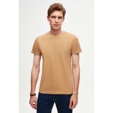TWN Slim Fit Camel Düz  Logo Baskılı Strech Pamuklu T-Shirt 2EC148551753M