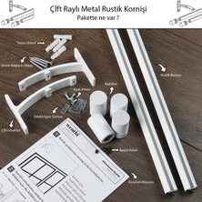 Wenthi Beyaz Metal Rustik 20MM Çift Raylı Perde Askısı, Rustik Borusu, Metal Korniş