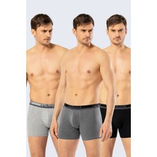 Cacharel 1338 Erkek 3'lü Likralı Uzun Paça Boxer-Siyah&antrasit&gri