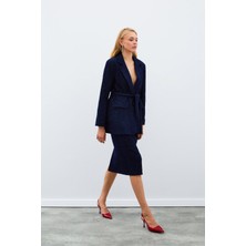 Sateen Midi Boy Tüvit Etek - Lacivert