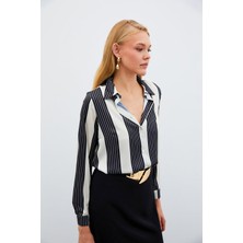 Çizgi Desenli Gömlek - Siyah