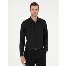 Pierre Cardin Erkek Siyah Slim Fit Armürlü Uzun Kollu Gömlek 50294742-VR046