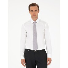 Pierre Cardin Erkek Beyaz Parlak Saten Slim Fit Uzun Kollu Basic Gömlek 50292520-VR013