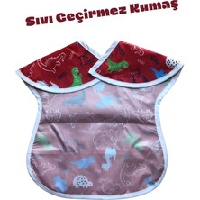 Bambino Kids Dinozor Desen Kolsuz Ön Cepli Mama Önlüğü-Kırmızı/beyaz