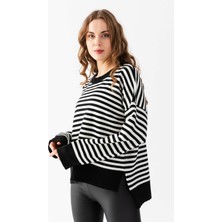 Irmak Kerekli Çizgili Oversize Triko Kazak 6336