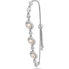 925 Ayar Gümüş Special Luxury Pearl Kadın Asansör Kilitli Bileklik