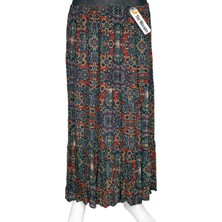 Hesna Kadın Olcay Yazlık Dokuma Viskon 3 Kat Etnik Petrol Etek