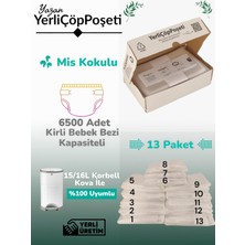 Yerli Çöp Poşeti 13'lü Korbell 15/16L Uyumlu Yerli Bebek Bezi Çöp Poşeti - 6500 Kapasite