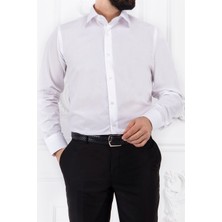Paco Romano Erkek Slim Fit Dar Yaka Uzun Kol 6 Drop Beyaz Gömlek