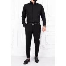 Paco Romano Erkek Slim Fit Dar Yaka Uzun Kol 6 Drop Siyah Gömlek