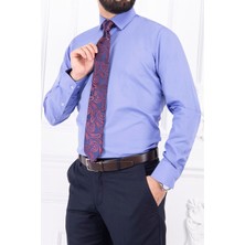 Paco Romano Erkek Slim Fit Dar Yaka Uzun Kol 6 Drop Lila Gömlek