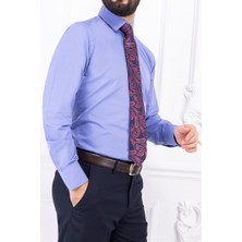 Paco Romano Erkek Slim Fit Dar Yaka Uzun Kol 6 Drop Lila Gömlek