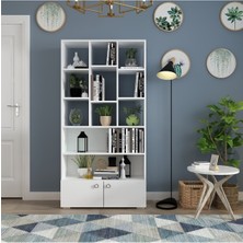 Demonte Home Mobilya Penguendh 2 Kapaklı 11 Raflı Kitaplık Beyaz
