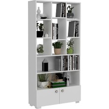 Demonte Home Mobilya Penguendh 2 Kapaklı 11 Raflı Kitaplık Beyaz