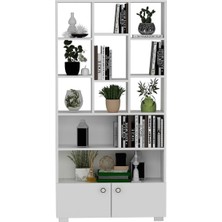 Demonte Home Mobilya Penguendh 2 Kapaklı 11 Raflı Kitaplık Beyaz