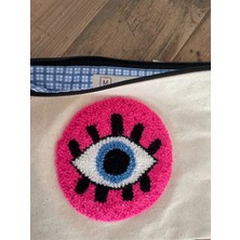 Majalis Design Punch Işlemeli Clutch - Makyaj Çantası, Çift Taraflı, Boncuklu, Göz Desenli, Pembe-Koyu Pembe