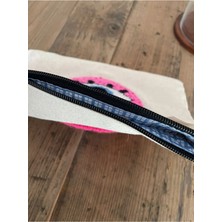 Majalis Design Punch Işlemeli Clutch - Makyaj Çantası, Çift Taraflı, Boncuklu, Göz Desenli, Pembe-Koyu Pembe