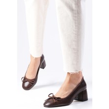 Mio Gusto Monique Kahverengi Yuvarlak Burunlu Kadın Mary Jane Topuklu Ayakkabı