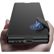 Appfube Galaxy Z Fold 6 Kılıf Suni Deri Tasarımlı Magnetik Tokalı ve Kartlıklı Zore Kıpta Zegna Kapak-Siyah