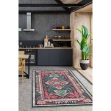 Homshtag Art Deco Soyut Bitki Temalı Halı Dijital Baskı Yeşil Kahve Renkli Rustik Çiçekli Halı