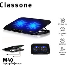 Classone M40 Gaming Laptop Soğutucu  Notebook Standı, Mavi LED ,14-15.6-17 Inch Uyumlu, 2 Fan, 2 USB