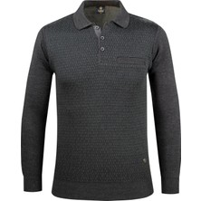 Çizgi Triko Erkek Polo Yaka Triko Kazak Desenli Kol ve Bel Lastikli Çelik Örgü Klasik Kalıp - 5006F