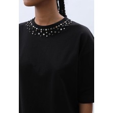 Ecenin Favorileri Taş Işlemeli Siyah Tshirt