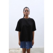 Ecenin Favorileri Taş Işlemeli Siyah Tshirt