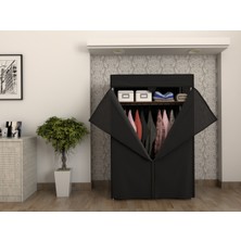 6 Ay Çelik Borulu Plastik Raflı Siyah Bez Dolap Gardırop 50 cm Modern Siyah 100 cm Modern 140 cm