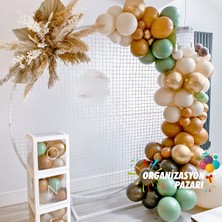 Balon Seti Krom Gold-Çikolata Kahve-Karamel-Retro Beyaz-Kış Yeşili 100 Lü Balon Zinciri Seti