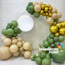 Organizasyon Pazarı Balon Seti Çok Renkli Krom Gold-Deniz Kumu-Okaliptus 100 Lü Eşsiz Parti Dekorasyonu