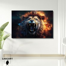 Gaagart Tekli Yatay Kanvas Duvar Tablosu Sert Kükreyen Aslan Portresi