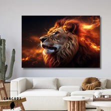 Gaagart Tekli Yatay Kanvas Duvar Tablosu Yan Açı Alevli Aslan Görseli