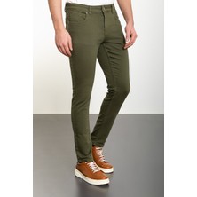 Düz Haki Super Slim Fit Erkek Kot Pantolon