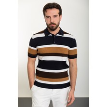 MCR Çizgili Lacivert Slim Fit Polo Yaka Erkek Triko T-Shirt