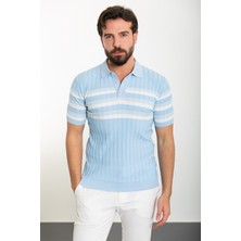MCR Çizgili Mavi Slim Fit Polo Yaka Erkek Triko T-Shirt